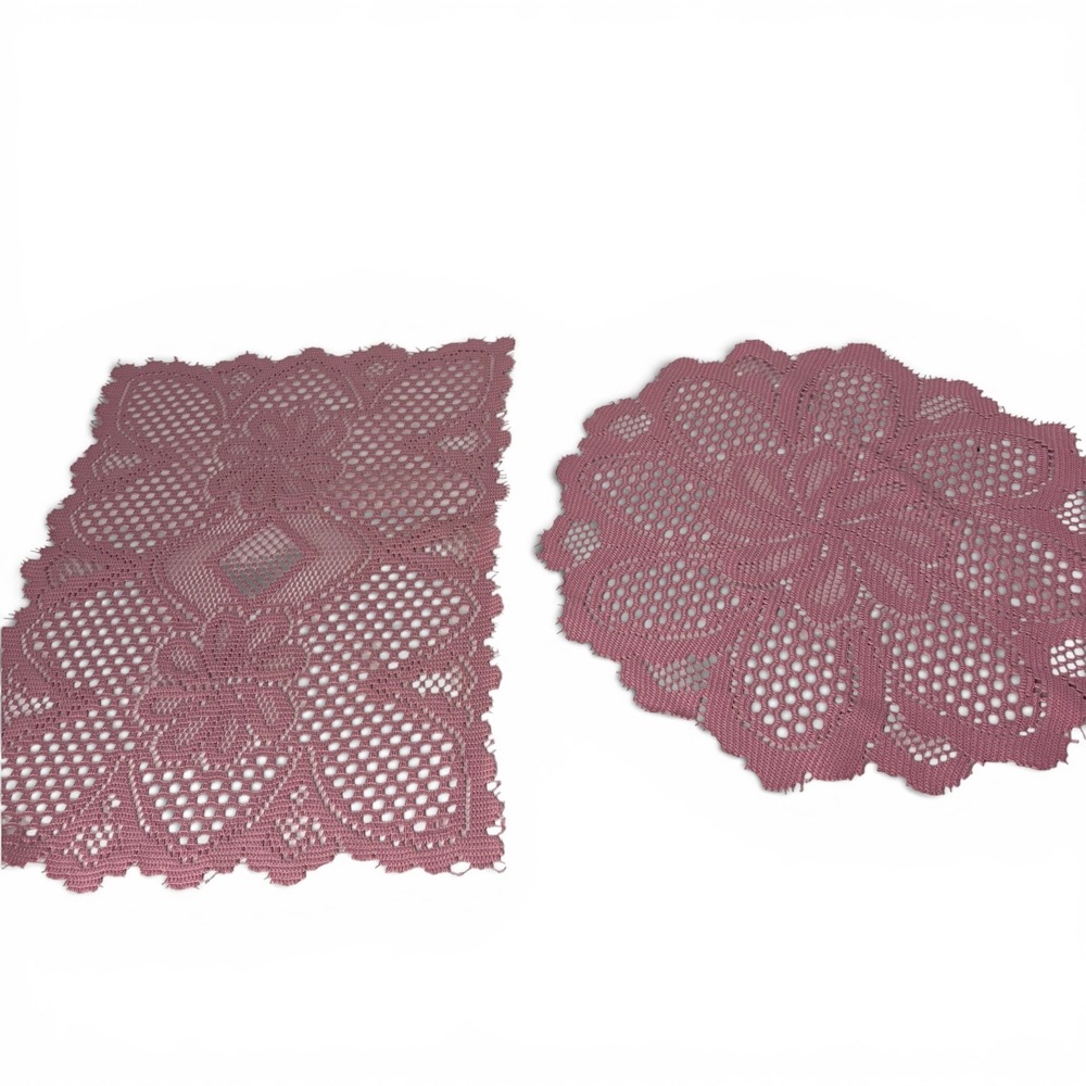 Vintage Mauve Lace Doily Set‎ Round & Rectangular Floral Table Top Linens